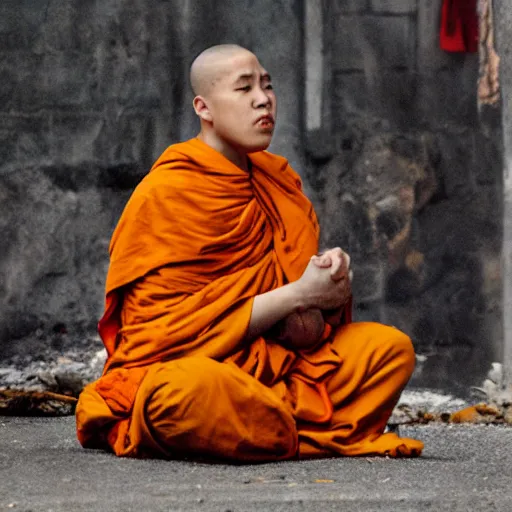 Image similar to a monk sitting while is burning and suffering