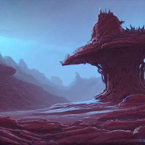 Prompt: alien landscape in the style of michael whelan and greg rutkowski