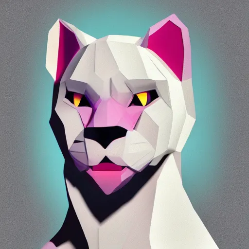 Image similar to aesthetic albino panther fursona portrait, commission of a anthropomorphic lion on fire, fursona wearing stylish clothes, winter armosphere, pastel simple art, low poly