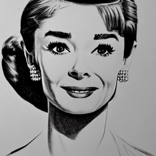 Image similar to pencil illustration of Audrey Hepburn highly detailed, cinematic,