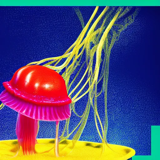 Image similar to hamburger mix jellyfish, cg, 8 k, sharp focus, style by andy warhol