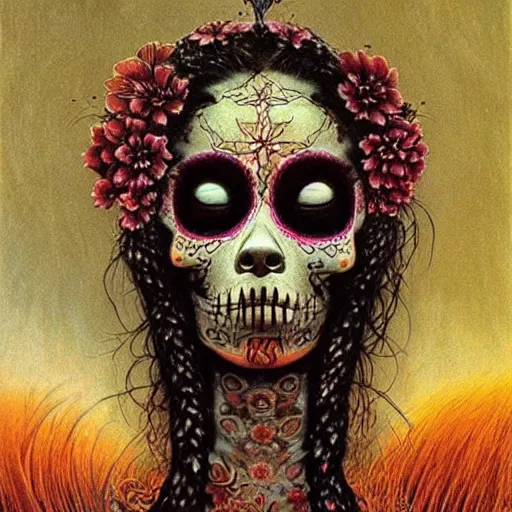 Image similar to los muertos moana, art by beksinski