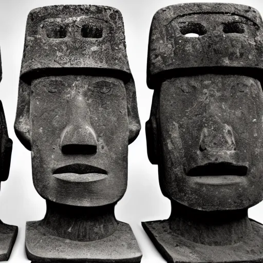 Image similar to a high detail photo of a moai wearing headphones, subject: moai, subject detail: wearing headphones