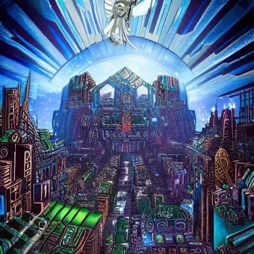Image similar to Aztec fantasy metropolis, digital art