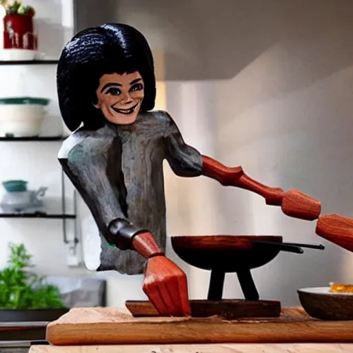 Image similar to a wooden sculpture of michael jackson cooking a bbq