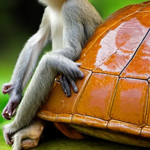 Image similar to a monkey sitting on the back of a turtle