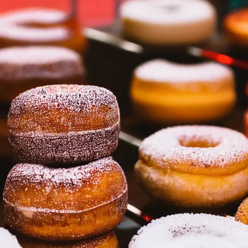 Image similar to fried donuts, menu magazine bar, canon eos r 3, f / 1. 4, iso 2 0 0, 1 / 1 6 0 s, 8 k, raw, unedited, symmetrical balance, in - frame