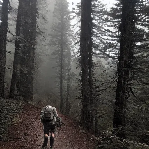 Prompt: the last photo take by a missing hiker ominous misty mysterious cryptid DCIM