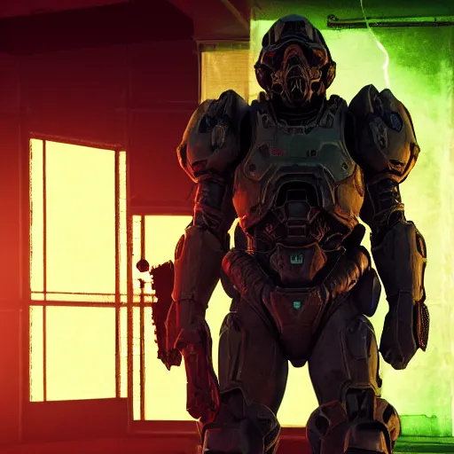 Prompt: a still of the doom slayer in breaking bad, hyperdetailed, cinematic lighting