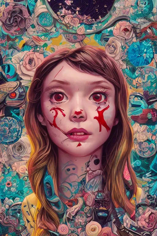 Prompt: a dead human smiling cute, tristan eaton, victo ngai, artgerm, rhads, ross draws