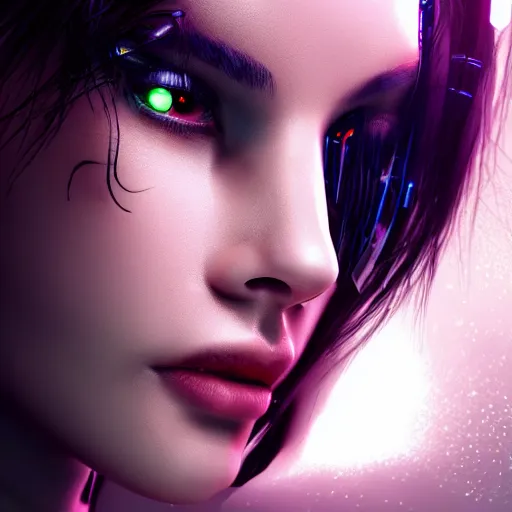 Image similar to young attractive woman, ultrarealistic face, cyberpunk, beautiful body, high detail, realistic cyber arm, closeup 4k