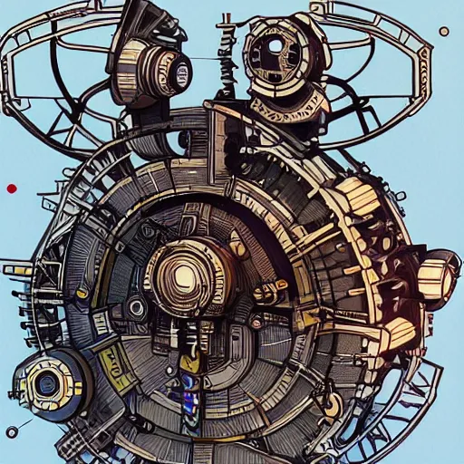 Prompt: coloured marker illustration of a steampunk geometric scifi tech hardsurface, symmetric form exploration, big medium small, artstation, concept art