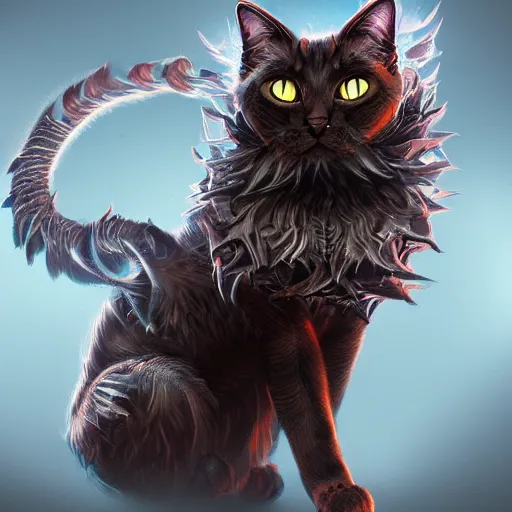 Image similar to a fusion of a cat and a demon, hyperdetailed, artstation, cgsociety, 8 k