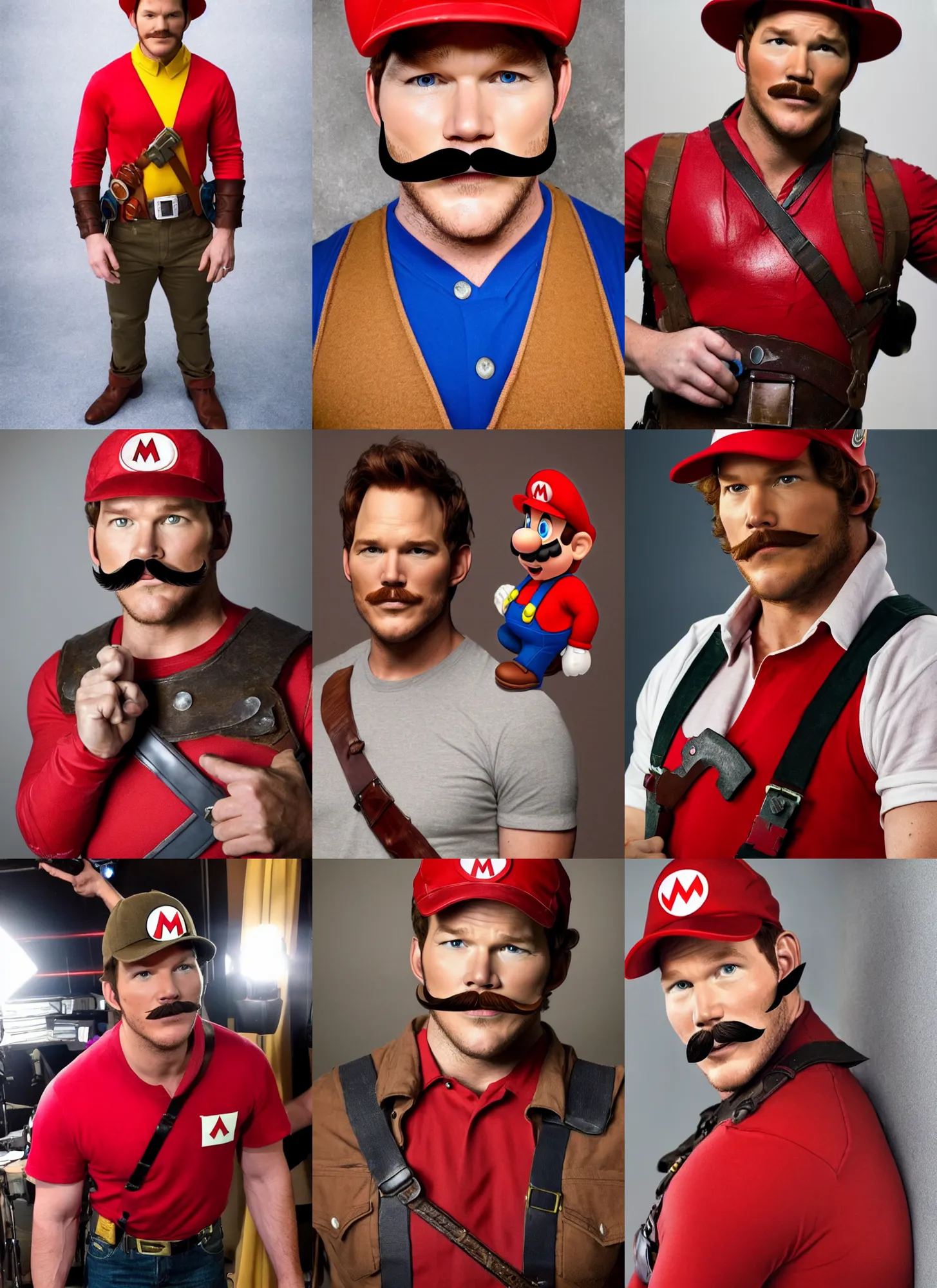 chris pratt dressed as mario, cosplay, mustache, | Stable Diffusion