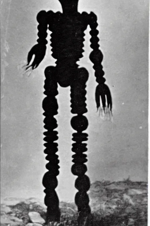 Prompt: vintage photograph of a humanoid cryptid