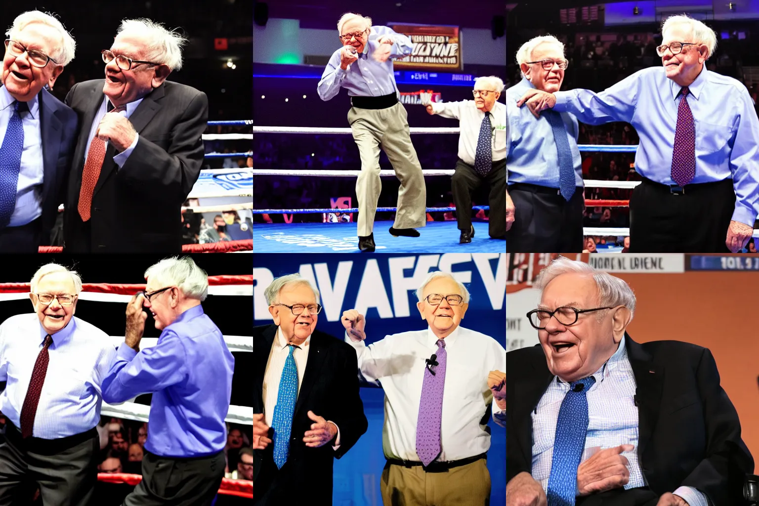 Prompt: warren buffet in a boxing match with jerome powell