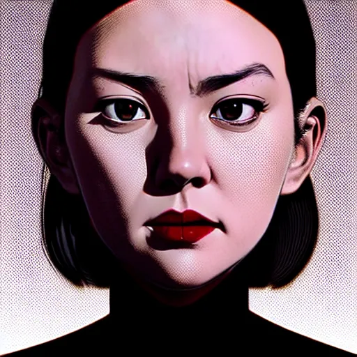 Prompt: bored actress with low eyes and dark circles. underground box office hit, comedy and seventies italian horror movie, unreal engine, intricate, ultra detailed 8 k, ambient occlusion, best, cool, extremely beautiful and aesthetic shape of face and neck, art by hiroaki samura and ilya kuvshinov and rossdraws andy warhol