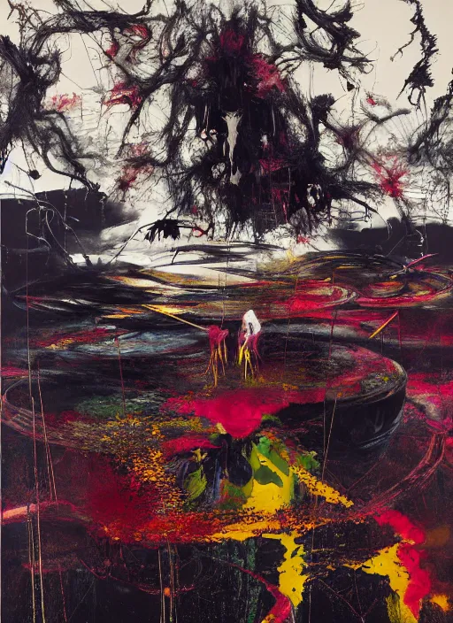 Image similar to alien landscape, a brutalist designed, gothic, rich deep colours, painted by francis bacon, adrian ghenie, james jean and petra cortright, part by gerhard richter, part by takato yamamoto. 8 k masterpiece