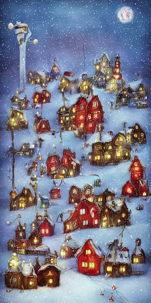 Image similar to a santa village christmas scene by alexander jansson