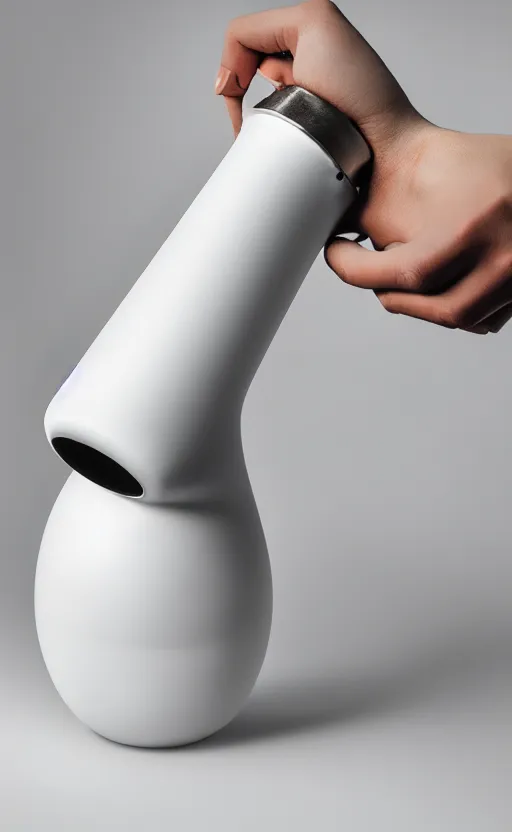 Prompt: handheld powdered beverage mixer and milk forther ; designed by marc newsom, zaha hadid, blonde, joseph and joseph, frother ; natural materials ; industrial design ; behance ; le manoosh ; pinterest ; if design award ; reddot design award