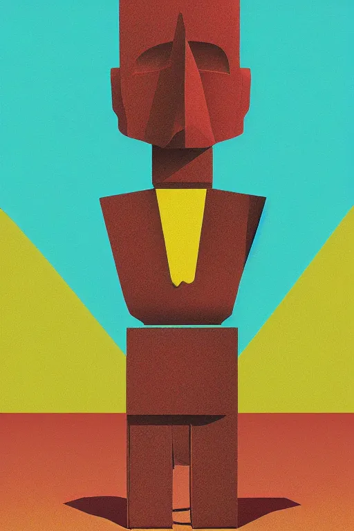 Image similar to cubist moai statue cutout digital illustration cartoon colorful beeple