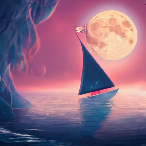 Image similar to Sail To the Moon, Digital Art, Trending on Artstation