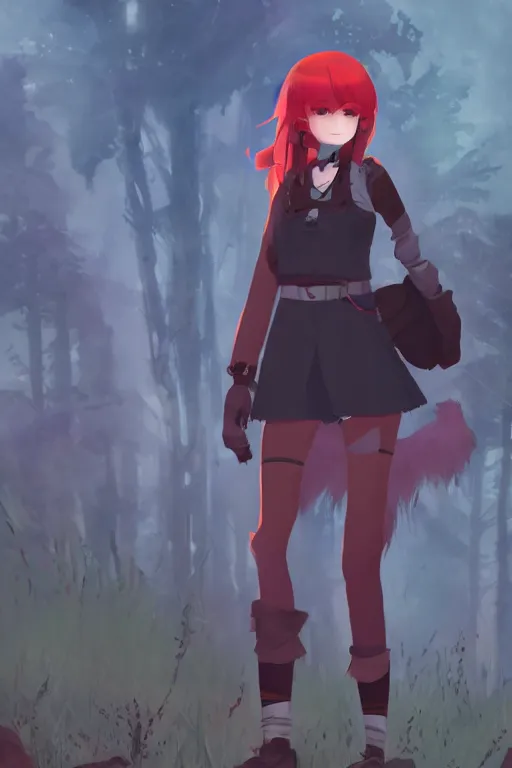 Image similar to wolf fursona, a full body portrait of a the sellsword marissa bell, short red hair, fantasy, makoto shinkai, james gilleard, very detailed, matte, gaussian blur