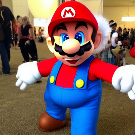 Image similar to super mario at a furry convention, very detailed