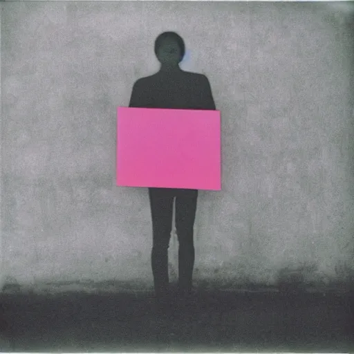 Image similar to a pink human shadow on a grey wall, polaroid photo, by warhol, mystical, surreal,