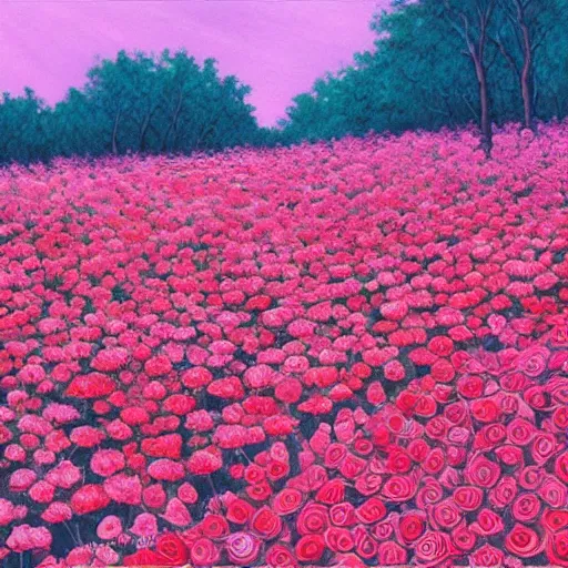 Image similar to pixiv scenery art of a rose forest