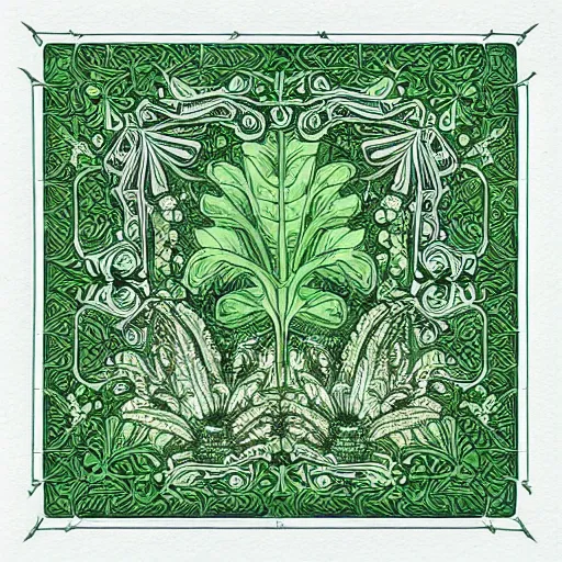 Image similar to annotated highly, detailed and intricate, small square room full of plants, marker concept art style rendering, concept art, half blueprint, trending on artstation, intricate details, center frame, annotations, metalic green, sketch