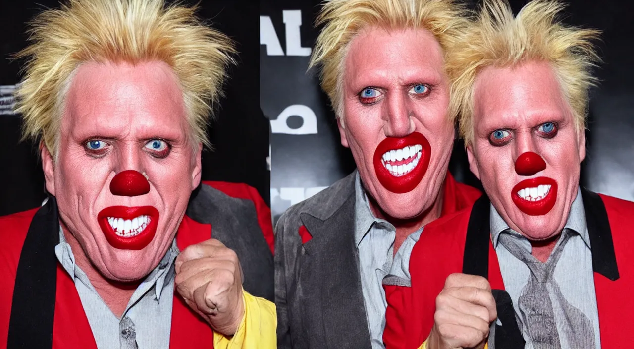 Prompt: gary busey dressed as a clown