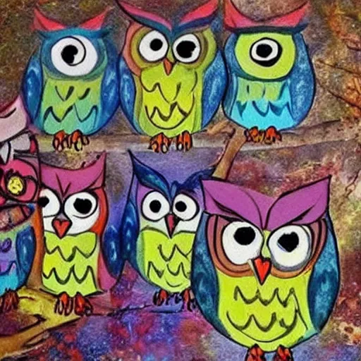 Image similar to meme with the success boy about colorful owls