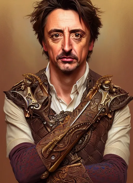 Image similar to portrait of richard hammond, d & d, fantasy, intricate, elegant, highly detailed, digital painting, artstation, concept art, smooth, sharp focus, illustration, art by artgerm and greg rutkowski and alphonse mucha