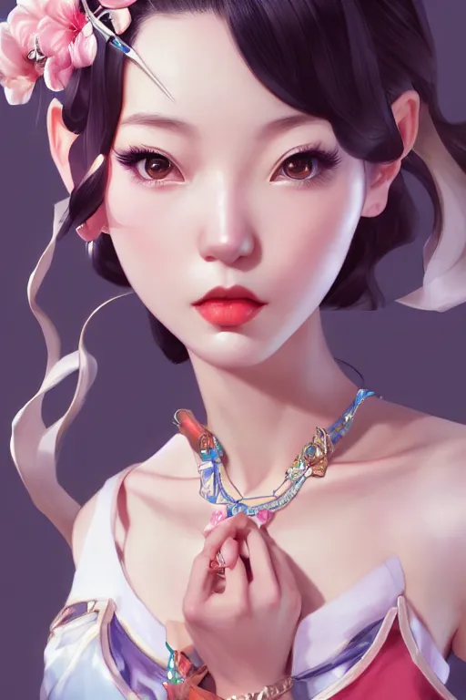 Image similar to a pin up and beautiful fashion charming dreamlke japan girl with lv jewelry, character art, art by artgerm lau and wlop and and ilya kuvshinov and john singer sargent, hyperdetailed, 8 k realistic, symmetrical, frostbite 3 engine, cryengine, dof, trending on artstation, digital art