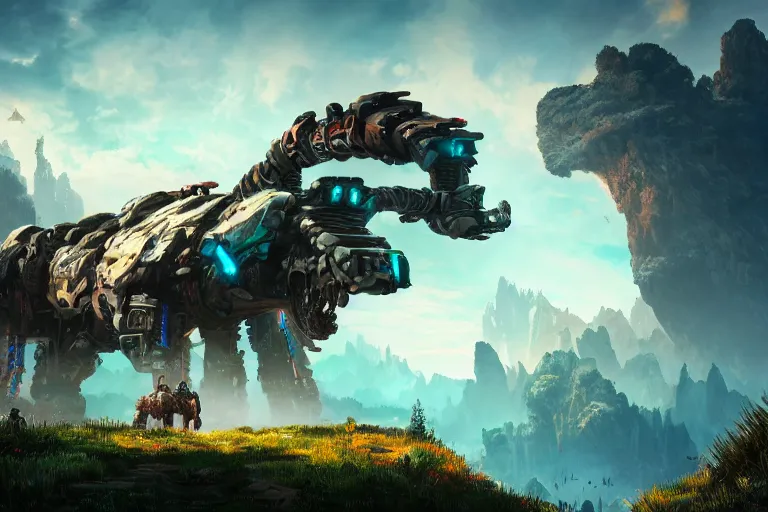 Image similar to tremortusk machine mecanical creature robot of horizon forbidden west horizon zero dawn bioluminiscence global illumination ray tracing hdr fanart arstation by ian pesty and alena aenami artworks in 4 k