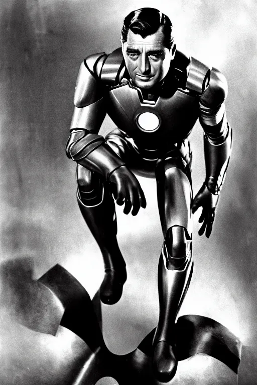 Image similar to cary grant as iron man. superhero movie set in the 1 9 5 0's