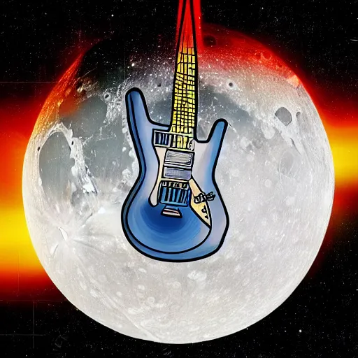 Prompt: an electric guitar on the moon. moon landing. detailed