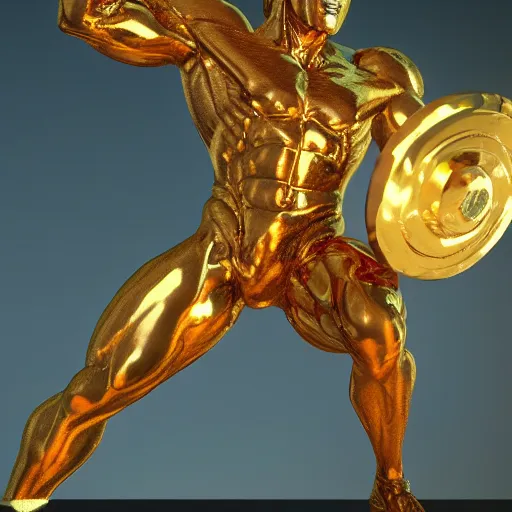 Image similar to golden god, muscular, throne, glow, fantasy, octane render, epic, award winning