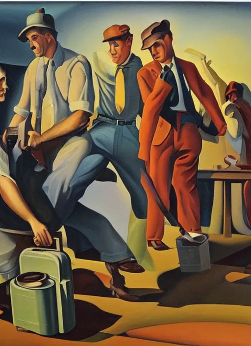 Prompt: working class hero, an art deco painting by thomas hart benton, austin briggs, john philip falter, cg society, american scene painting, dystopian art, american realism, academic art, movie poster