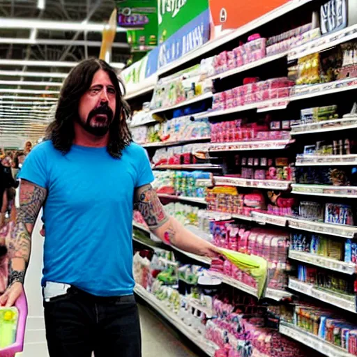 Prompt: dave grohl shopping for tampons at walmart