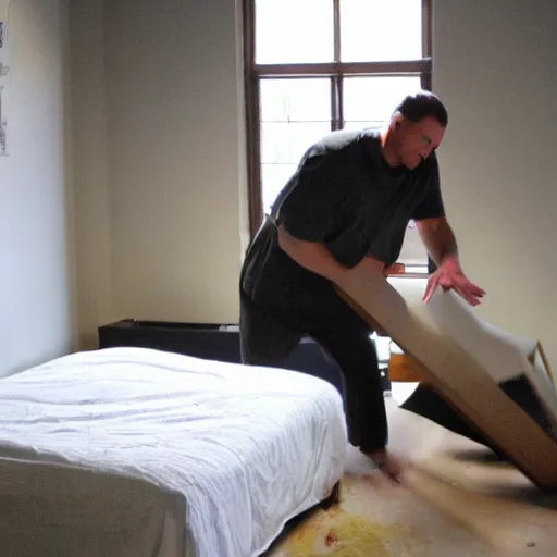 Image similar to a man smashing a bed