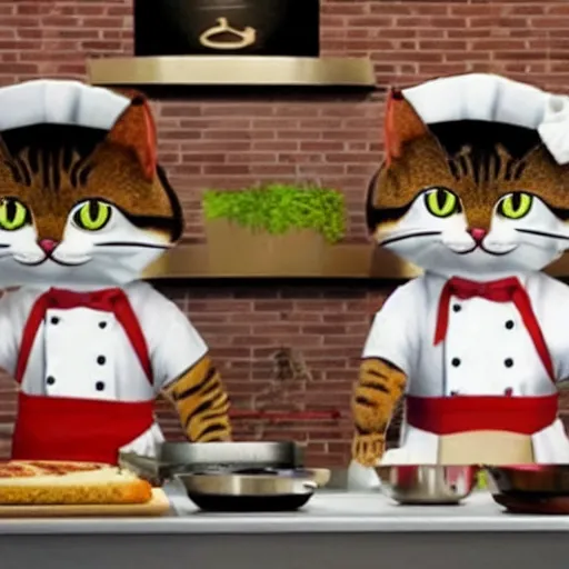 Image similar to anthropomorphic cats competing in masterchef