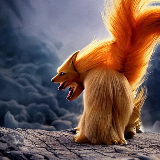 Prompt: national geographic professional photo of ninetales, award winning