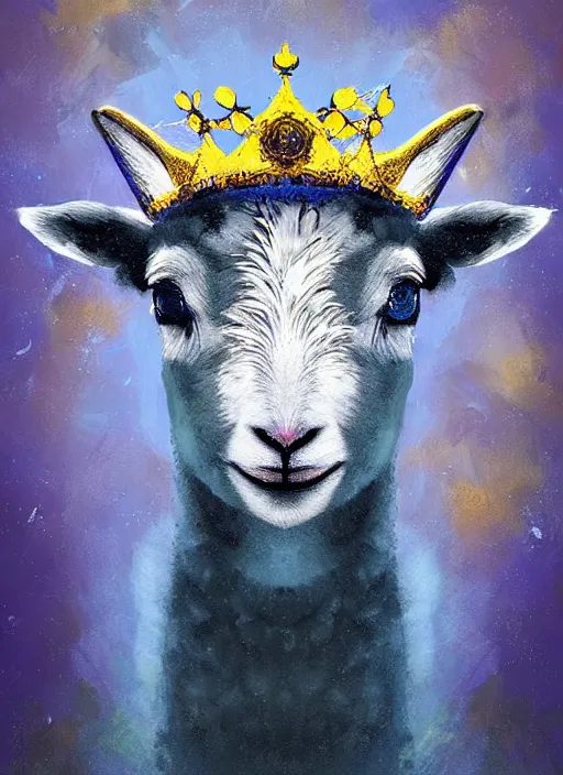 Image similar to a painting of a lamb's face with blue and yellow smoke coming out of, wearing a crown of thorns, a digital painting by petros afshar, behance contest winner, digital art, behance hd, digital illustration, digital painting