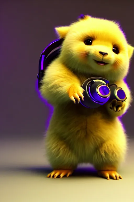 Image similar to high quality 3 d render neo - cyberpunk very cute fluffy! wombat!! cyborg with headphones, mechanical paw, highly detailed, unreal engine cinematic smooth, in the style of detective pikachu, hannah yata charlie immer, neon purple light, low angle, uhd 8 k, sharp focus