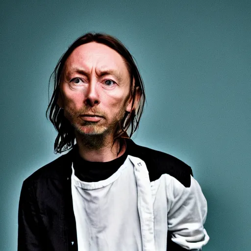 Prompt: Thom Yorke wearing maid outfit