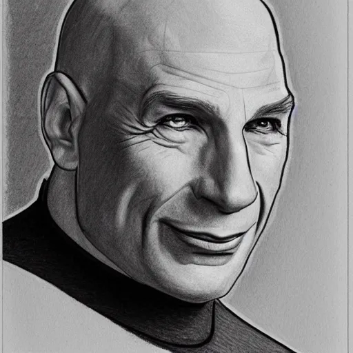 Prompt: a pencil sketch of jean - luc picard