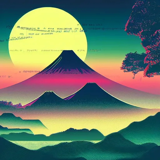 Prompt: synthwave digital art, japanese landscape