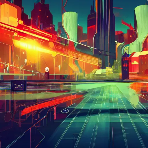 Image similar to transistor art style city concept